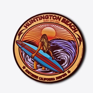 Huntington Beach Ca Surf Decal, Surf City USA Vinyl Oval Decal, California World Class Surfing  Vinyl Decal Sticker Oval 3&quot; Diameter.
