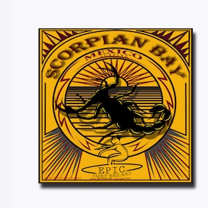 SCORPIAN BAY Baja Mexico Surfing Vinyl Decal, Baja Mexico Surfers Vinyl DecalNaklejka, Scorpion Bay Baja Surf Vinyl Decal Square 4" x 4"