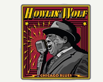 HOWLIN' WOLF Music Decal, Chicago Blues Singer Vinyl Decal Sticker 2.75" x 3"