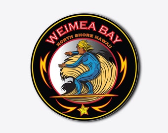 Weimea Bay Hawaii Surfing Vinyl Sticker, North Shore Art