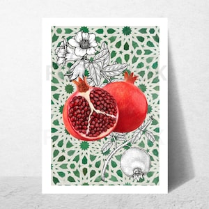 Poster Pomegranate Canvas Poster, Tunisia Food, Tunisia Poster, Arabic print, Arabic calligraphy poster Rommen red pomegranate