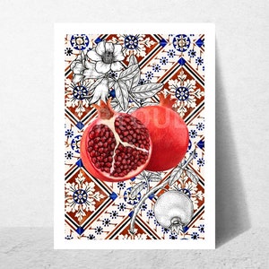 Poster Pomegranate Canvas Poster, Tunisia Food, Tunisia Poster, Arabic print, poster zellige tiles Rommen red pomegranate