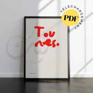 Poster Tunes, Tunisia, text art, oriental poster, red poster, Tunisia, Arabic digital art, Maghreb Tunisia