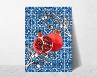 Affiche Poster Toile Grenade, Tunisia Food, Tunisia Poster, Arabic print, affiche zellige carrelage Rommen rouge pomegranate