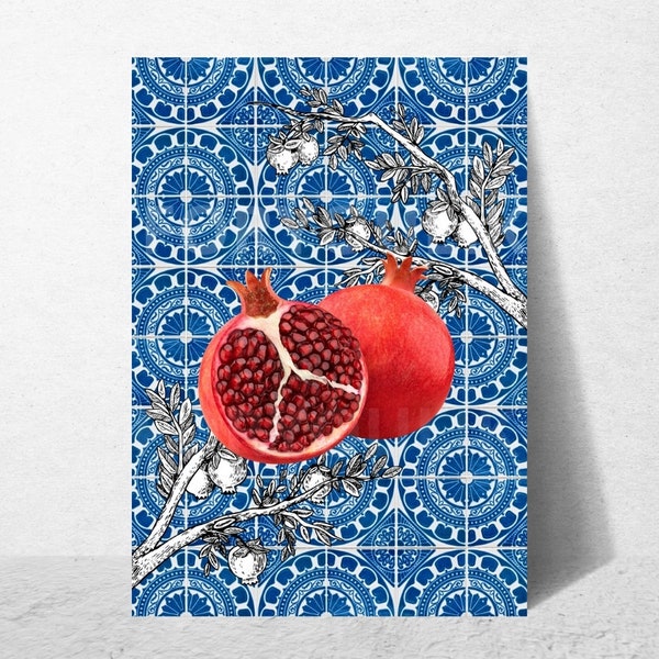 Affiche Poster Toile Grenade, Tunisia Food, Tunisia Poster, Arabic print, affiche zellige carrelage Rommen rouge pomegranate