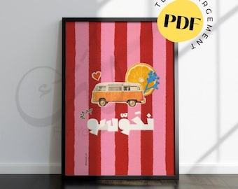 Digitale poster "We reizen" - N7awsou modern retro design, originele wanddecoratie, Arabische kalligrafie, digitale muurkunst, Arabische kunst, retro