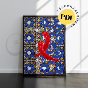 Affiche Poster Toile HARISSA, Tunisia Food, Tunisia Poster, Arabic print, affiche zellige felfel piment rouge