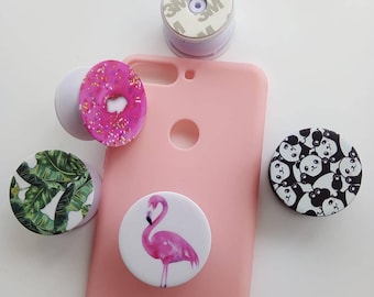 UV Print mobile phone Grip unique designs purple giraffe flamingo football checkers doughnut