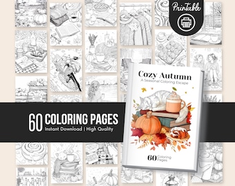 Cozy Fall Coloring Book: 60 Autumn Vibes Coloring Pages (PDF Download)