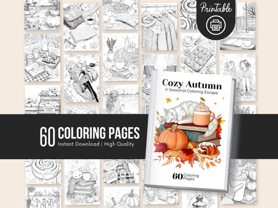 Cozy Fall Coloring Book: 60 Autumn Vibes Coloring Pages (PDF Download)