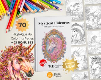 Unicorn Coloring Book: 70 Fantasy Coloring Pages for Adults & Kids (PDF Download)