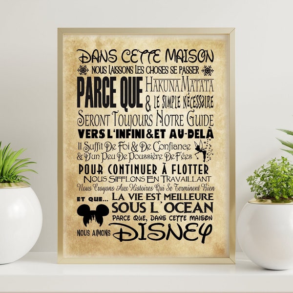 Affiche Citation Disney Vintage - Dans cette maison nous laissons les choses se passer parce que Hakuna Matata...Vers l'infini et au delà