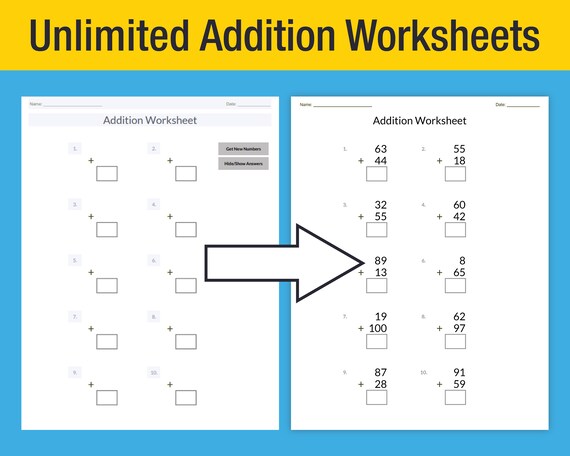 Math worksheets 100 addition problems
