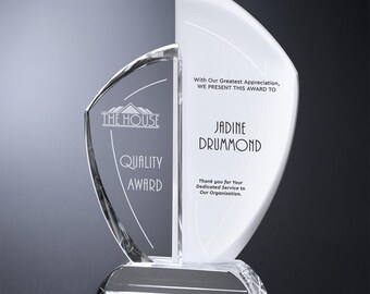 White Opal Crystal Award – Modern Engraved Corporate Award – Executive Recognition, Retirement & Leadership Award – Premium Crystal Award