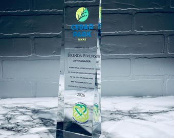 Crystal Service Award – Custom Engraved Corporate Award – Employee Recognition, Retirement & Leadership Award – Executive Crystal Award