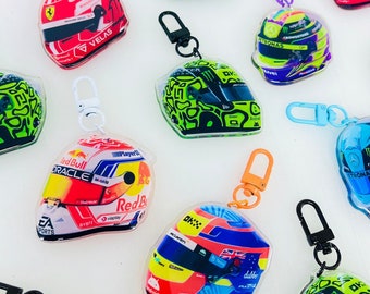 Portachiavi mini casco in resina epossidica Formula 1 2024, portachiavi F1, regalo F1 Leclerc, Lando, Hamilton, Sainz, ciondolo Piastri