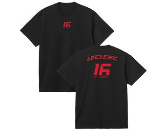 Leclerc 16 Formula One Racing T-Shirt en Black F1, Formula 1 Top, Gifts for her, Graphic T-Shirt, Racing, Motorsport, Crew Neck Tee