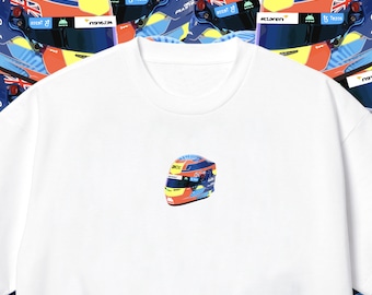 Piastri mini F1 Helmet Formula One T-Shirt, F1 Top, F1 Clothing, McLaren, Gifts For Her, Motorsports, Racing, Formula One Top, Crew Neck