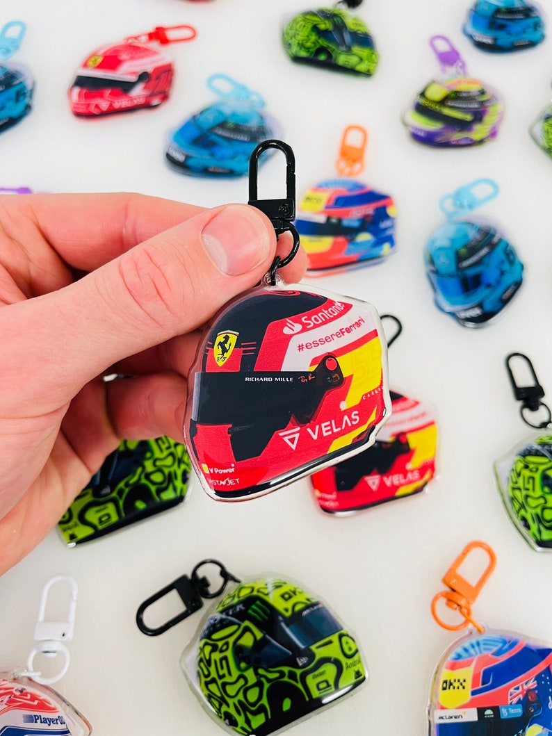 Mini-casque Formule 1 2024 en résine époxyde, Porte-clés F1, Cadeau F1 Leclerc, Lando, Hamilton, Sainz, pendentif Piastri Sainz