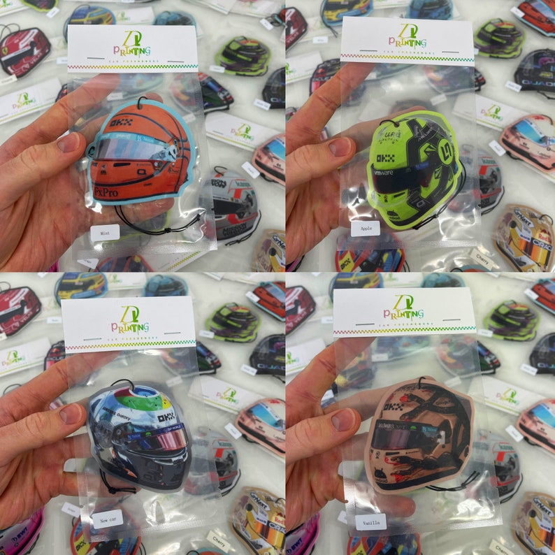 Ambientador para coche F1, Accesorios F1, Lando, Ricciardo, Leclerc, Sainz Chilli, Mini casco, Ideas de regalos, Aficionado a las carreras, Regalo de Navidad, Regalo F1 imagen 9