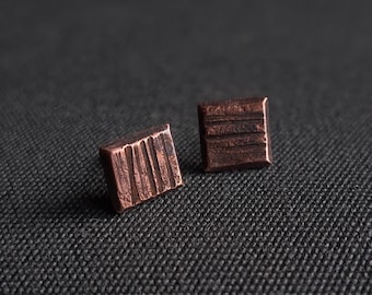 Little Textured Copper Stud Earrings - Simple, Textured, Bold, Handcrafted.