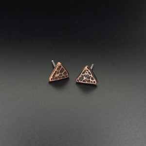 Tiny Triangle Copper Stud Earrings - Simple, Textured, Bold, Handcrafted. Silver posts