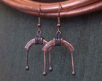 Handcrafted copper earrings. Made with copper wire, ancient symbols and love. All-natural.