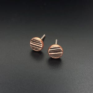 Textured Copper Stud Circle Earrings - Simple, Textured, Bold, Handcrafted. 925 Sterling Silver posts. Diameter - 6mm.