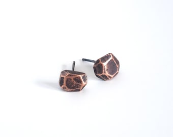Tiny Brushed Copper Stud Earrings - Simple, Textured, Bold, Handcrafted.