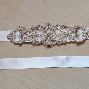 Stunning Small Pearl Beaded with Crystal Rhinestone Bridal Belt, Wedding Belt, Sash, Belt, MFBSH11 image 1