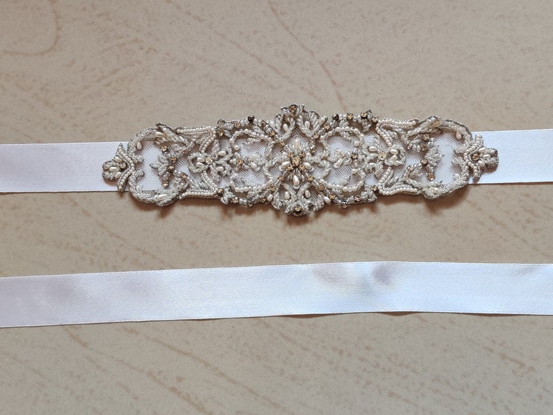 Stunning Small Pearl Beaded with Crystal Rhinestone Bridal Belt, Wedding Belt, Sash, Belt, MFBSH11 image 1