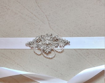 A Beautiful Small  Bridal Belt, Wedding Belt, Small Sash, Belt, Clear Crystal Rhinestone Beaded - MFBSH15
