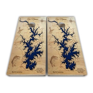 Carte de Caroline du Nord du lac Norman Cornhole Wraps - Cornhole Wraps - Cornhole Skins - Vinyle Wrap - Ensemble plastifié