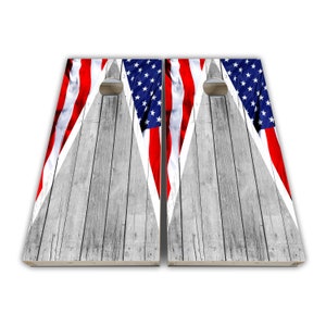 Triangle Wood Plank American Flag Cornhole Wraps - Cornhole Wraps - Cornhole Skins - Vinyl Wrap - Laminated Set