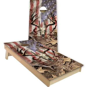 Camo Deer Skull Flag Cornhole Wraps - Cornhole Wraps - Cornhole Skins - Vinyl Wrap - Laminated Set