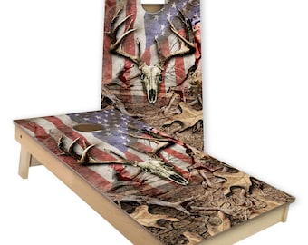 Camo Deer Skull Flag Cornhole Wraps - Cornhole Wraps - Cornhole Skins - Vinyl Wrap - Laminated Set