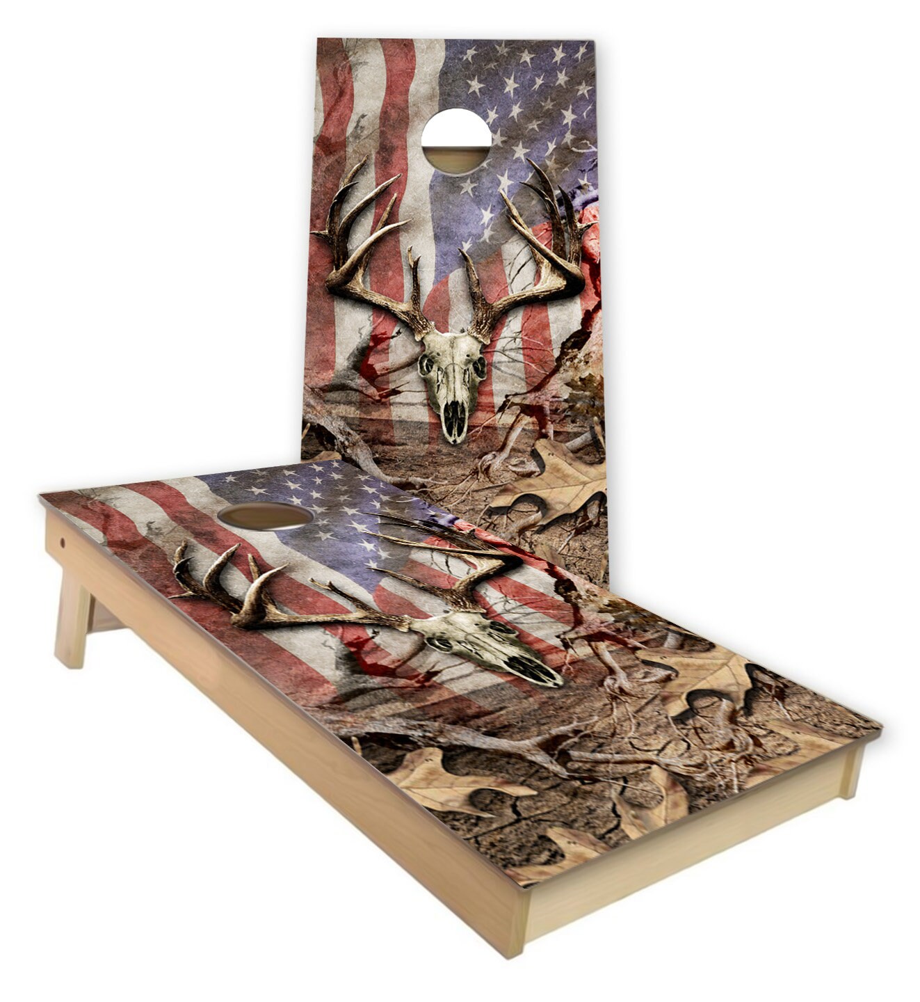 Buck Deer Skull American Flag Wood Cross Cornhole Board Decal Wrap – Miller Graphics