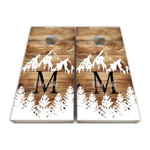 Family Name Burnt Wood Cornhole Wrap Bag Toss Decal Baggo Skin Sticker Wraps - Laminated