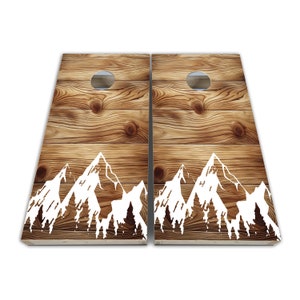 Bemaltes Holz Berge Cornhole Wraps - Cornhole Wraps - Cornhole Skins - Vinyl Wrap - Laminiertes Set Design2