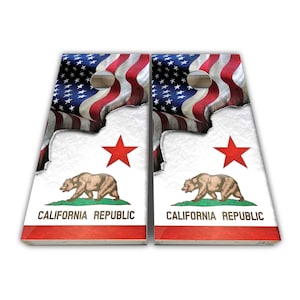 USA California Republic State Flag Cornhole Wraps - Cornhole Wraps - Cornhole Skins - Vinyl Wrap - Laminated Set