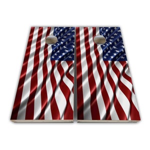 Silk Waving American Flag Cornhole Wraps - Cornhole Wraps - Cornhole Skins - Vinyl Wrap - Laminated Set