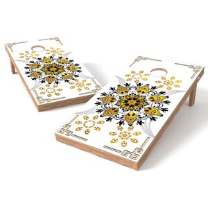 White Yellow Floral Cornhole Wraps - Cornhole Wraps - Cornhole Skins - Vinyl Wrap - Laminated Set