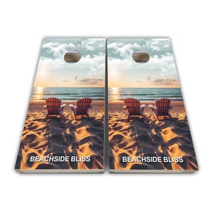 Romantic Sunset Beach Chairs Cornhole Wraps - Cornhole Wraps - Cornhole Skins - Vinyl Wrap - Laminated Set