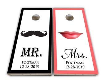 Mr and Mrs Personalized Cornhole Wraps - Cornhole Wraps - Vinyl Wrap - Laminated Set