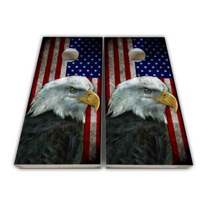 American Flag with Bald Eagle Cornhole Wraps - Cornhole Wraps - Cornhole Skins - Vinyl Wrap - Laminated Set