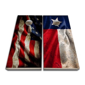 Rustic American Flag and Rustic Texas Flag Cornhole Wraps - Cornhole Wraps - Cornhole Skins - Vinyl Wrap - Laminated Set