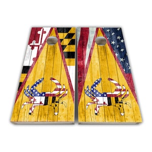 Maryland Flag Maryland Crab Triangle Cornhole Wraps - Cornhole Wraps - Cornhole Skins - Vinyl Wrap - Laminated Set