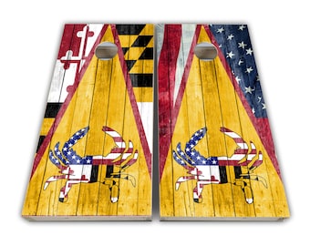 Maryland Flag Maryland Crab Triangle Cornhole Wraps - Cornhole Wraps - Cornhole Skins - Vinyl Wrap - Laminated Set