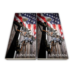 Lineman Flag Cornhole Wraps - Cornhole Wraps - Cornhole Skins - Vinyl Wrap - Laminated Set