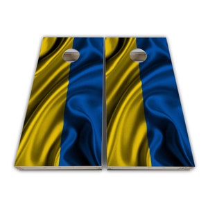Silk Ukrainian Flag Cornhole Wraps - Cornhole Wraps - Cornhole Skins - Vinyl Wrap - Laminated Set